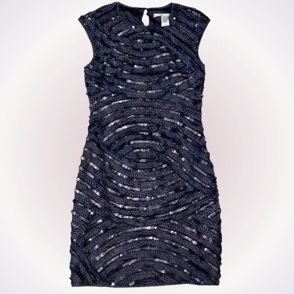 DVF Black Mini High Neck Sequin Dress | Sz 4